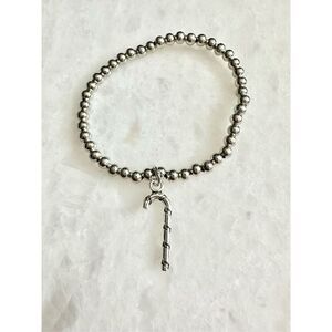 Giveaway Candy cane Christmas silver color bead stretch bracelet ￼